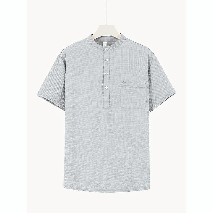 Koszula męska z krótkim rękawem w jednolitym kolorze Polo w kratkę z Buddha Stones - image 24