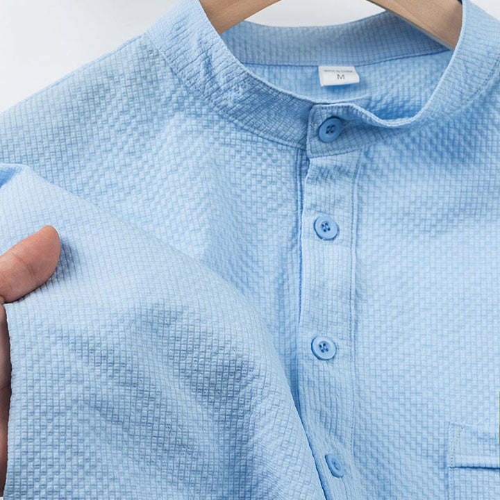 Koszula męska z krótkim rękawem w jednolitym kolorze Polo w kratkę z Buddha Stones - image 5