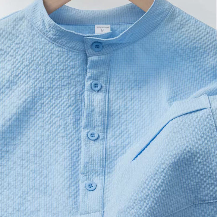 Koszula męska z krótkim rękawem w jednolitym kolorze Polo w kratkę z Buddha Stones - image 4