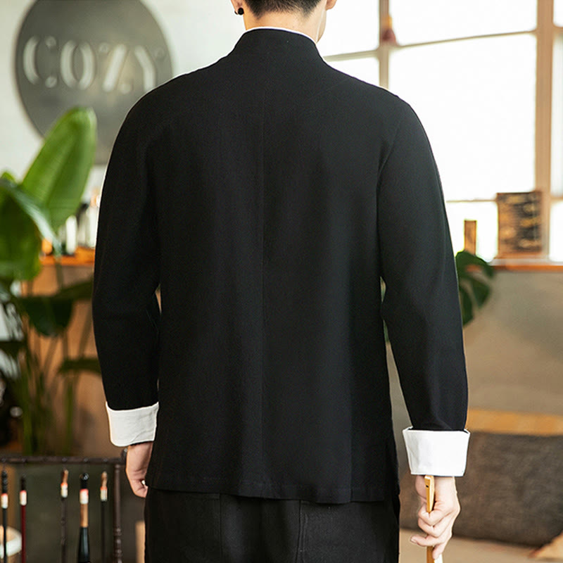 Koszula męska z długim rękawem z bawełny Buddha Stones Tang Suit z żabą i guzikami Crane - image 18