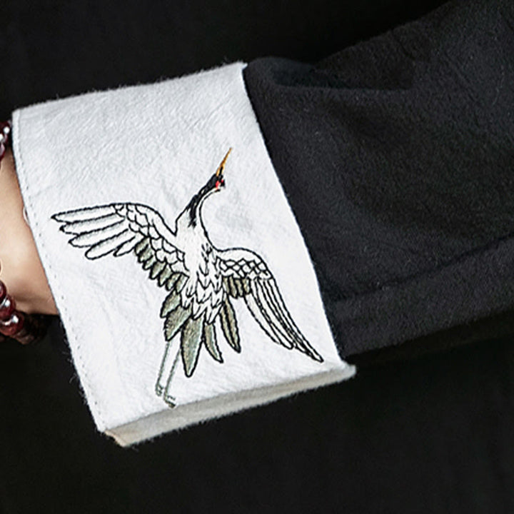 Koszula męska z długim rękawem z bawełny Buddha Stones Tang Suit z żabą i guzikami Crane - image 26