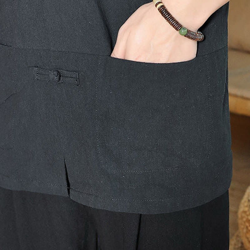 Kamienie Buddha Stones -Guzik Chiński Tang Suit Trzy Czwarte Rękawy Bawełna Lniana Męska Koszula - image 18