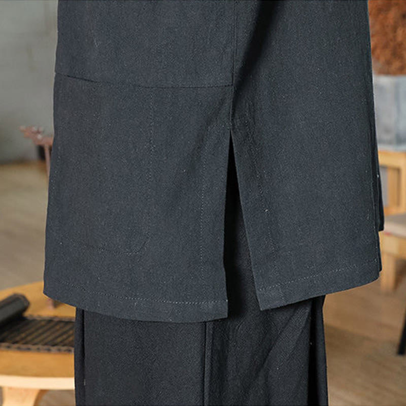 Kamienie Buddha Stones -Guzik Chiński Tang Suit Trzy Czwarte Rękawy Bawełna Lniana Męska Koszula - image 19