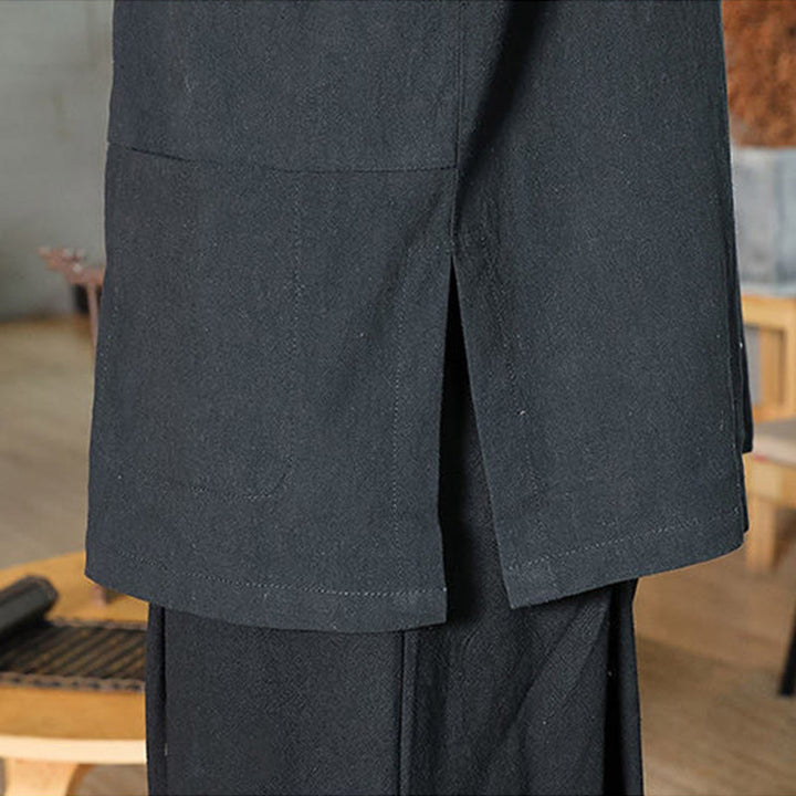 Kamienie Buddha Stones -Guzik Chiński Tang Suit Trzy Czwarte Rękawy Bawełna Lniana Męska Koszula - image 19