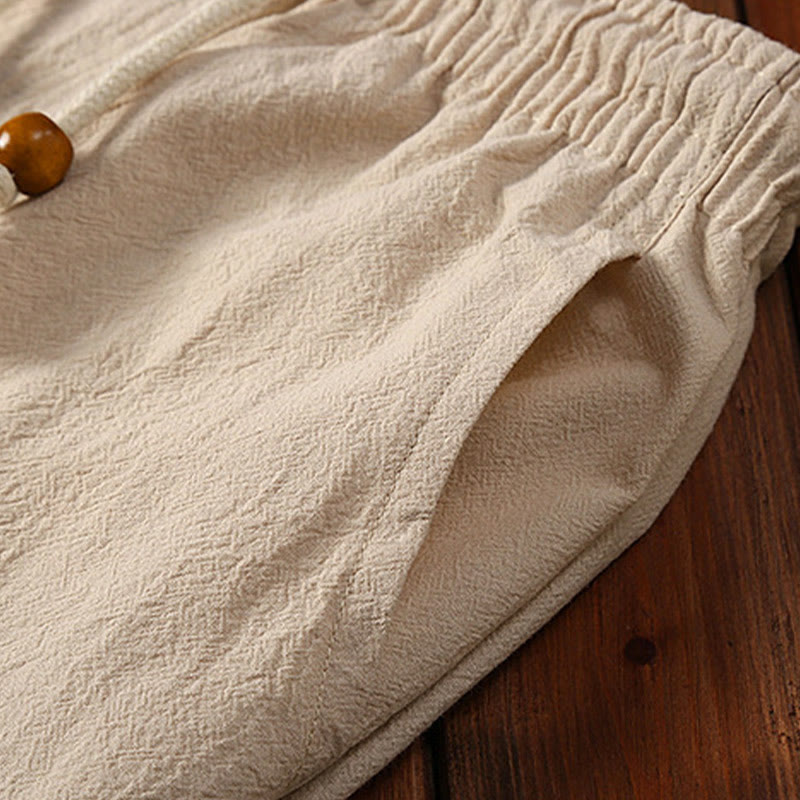 Buddha Stones 2 szt. Jednolity kolor żaba-guzik garnitur Tang bawełna len krótki rękaw spodnie odzież męska zestaw - image 12