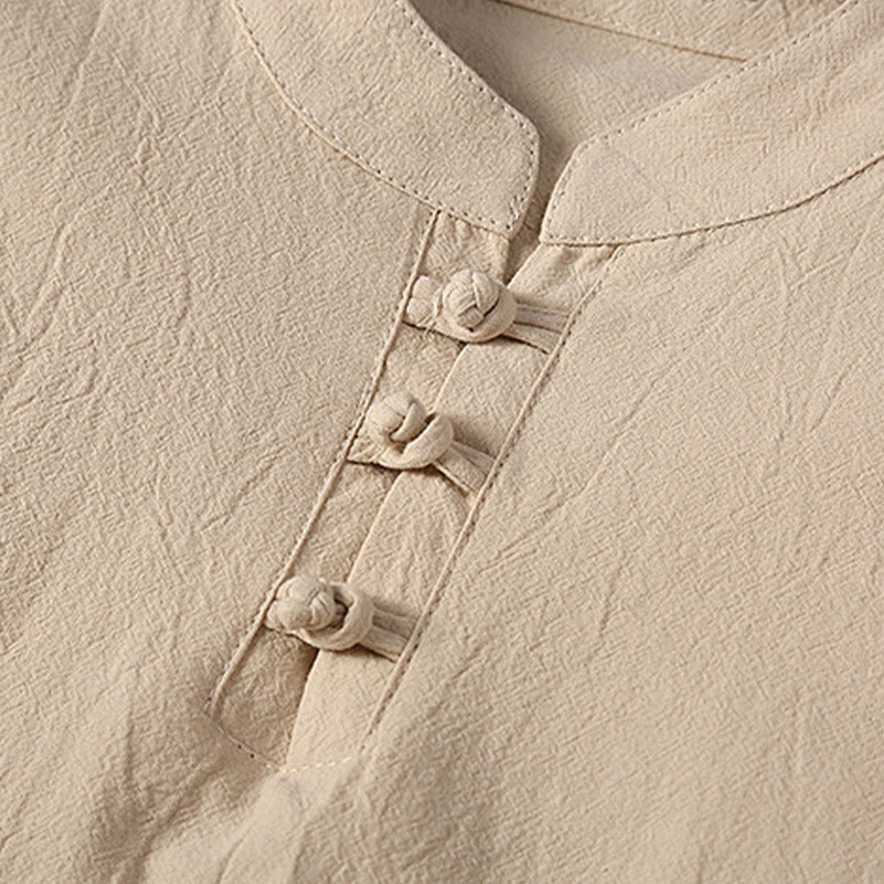 Buddha Stones 2 szt. Jednolity kolor żaba-guzik garnitur Tang bawełna len krótki rękaw spodnie odzież męska zestaw - image 5