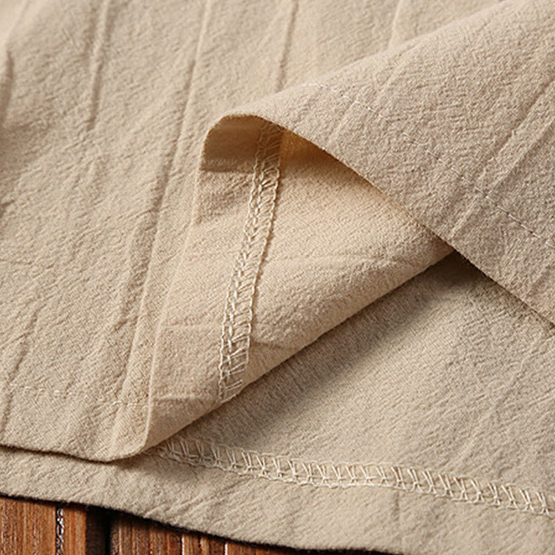 Buddha Stones 2 szt. Jednolity kolor żaba-guzik garnitur Tang bawełna len krótki rękaw spodnie odzież męska zestaw - image 7