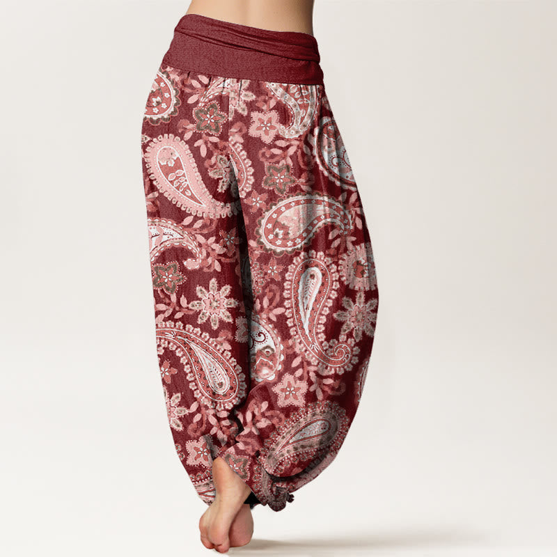 Spodnie haremowe damskie z elastycznym pasem i wzorem Paisley w stylu Buddha Stones - image 3