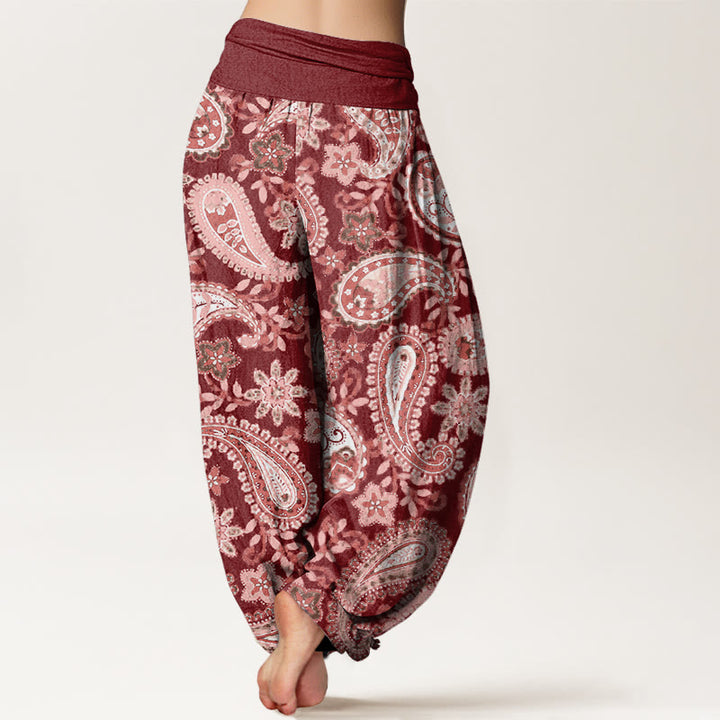 Spodnie haremowe damskie z elastycznym pasem i wzorem Paisley w stylu Buddha Stones - image 3
