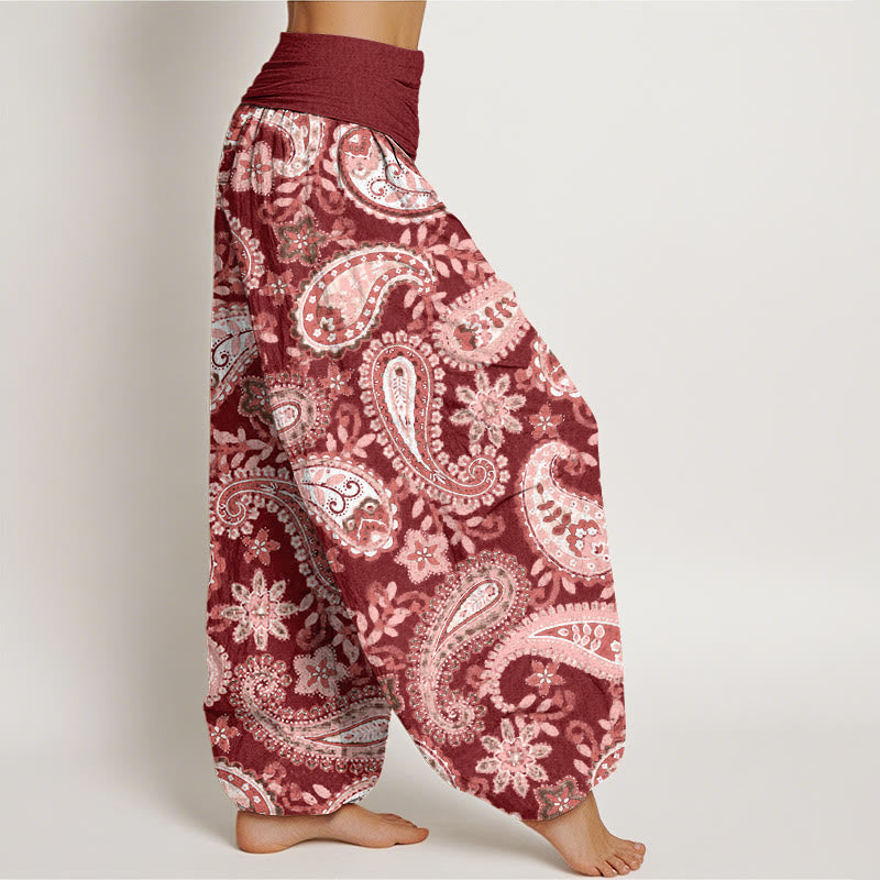Spodnie haremowe damskie z elastycznym pasem i bawełnianą, swobodną talią i wzorem paisley z motywem Buddha Stones - image 1