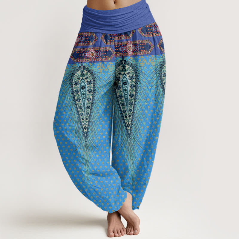 Buddha Stones , inspirowane stylem boho, pióra, damskie spodnie haremowe z elastyczną talią - DodgerBlue - US22, UK/AU26, EU54 (6XL) - image 8
