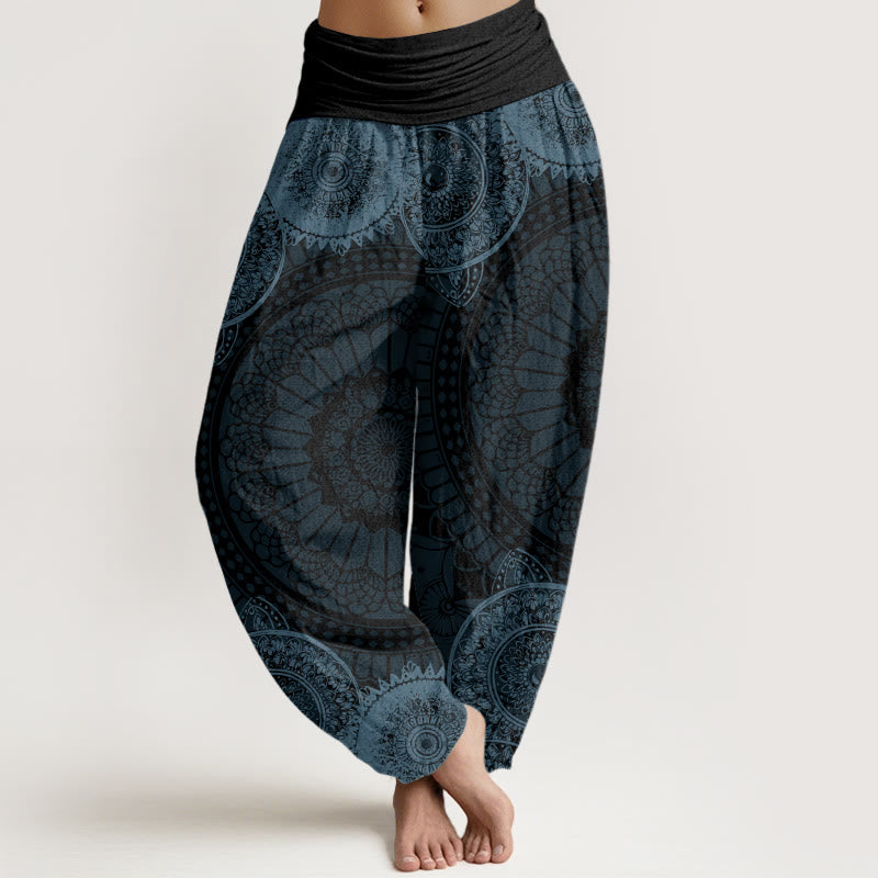Damskie spodnie haremowe z elastyczną talią i okrągłym wzorem mandali z motywem Buddha Stones - Szary - US22, UK/AU26, EU54 (6XL) - image 4