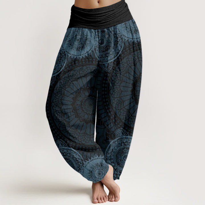 Damskie spodnie haremowe z elastyczną talią i okrągłym wzorem mandali z motywem Buddha Stones - Szary - US22, UK/AU26, EU54 (6XL) - image 4