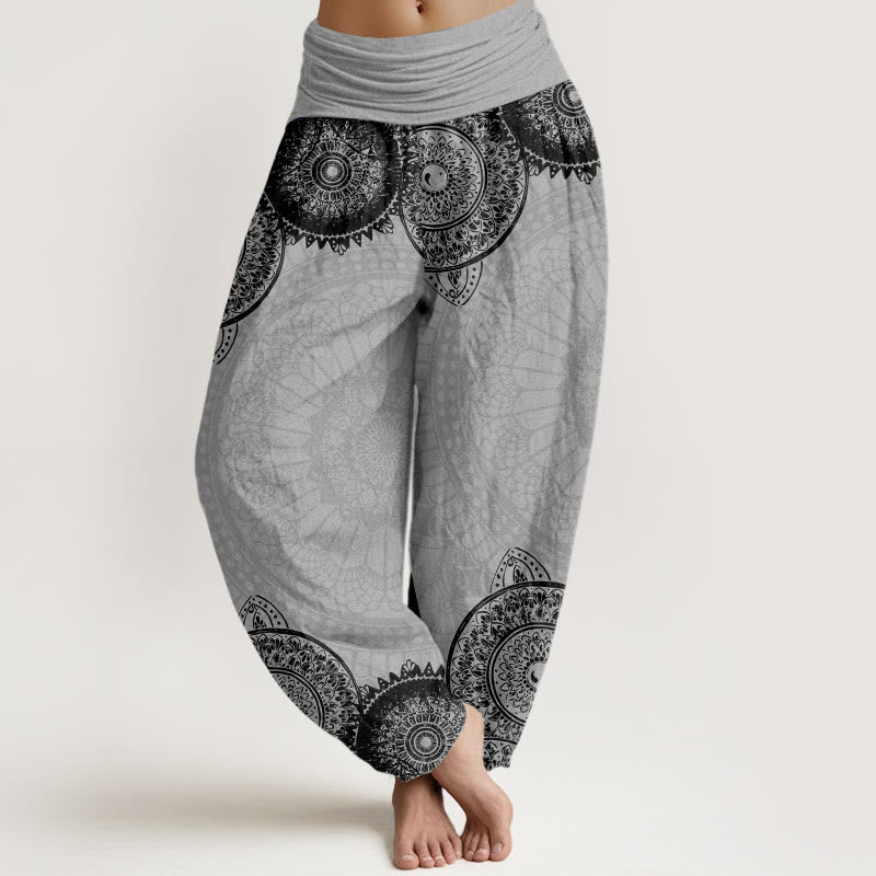 Damskie spodnie haremowe z elastyczną talią i okrągłym wzorem mandali z motywem Buddha Stones - Jasnoszary - US22, UK/AU26, EU54 (6XL) - image 7