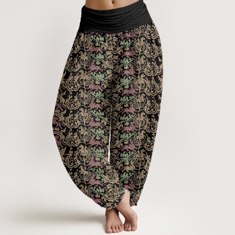 Spodnie haremowe damskie z elastycznym pasem i motywem Buddha Stones w zwierzęce paski - Czarny - US22, UK/AU26, EU54 (6XL) - image 1