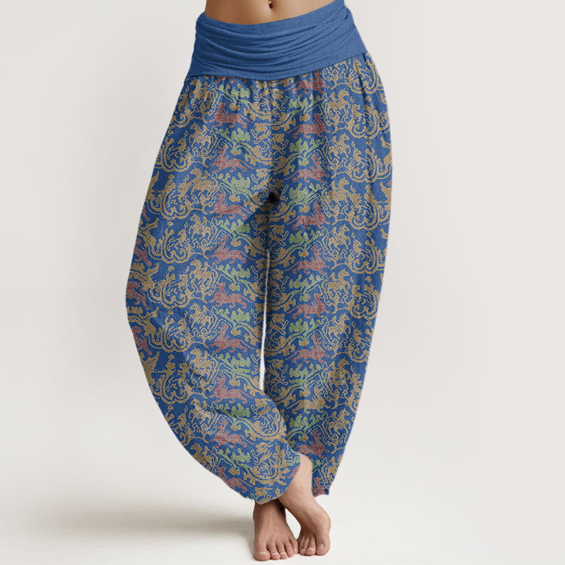 Spodnie haremowe damskie z elastycznym pasem i motywem Buddha Stones w zwierzęce paski - Stalowoniebieski - US22, UK/AU26, EU54 (6XL) - image 8