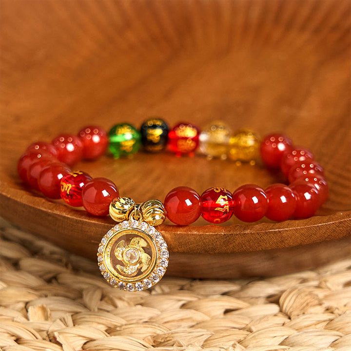 Buddha Stones Czerwony Agat Om Mani Padme Hum Pięć Kierunków Bogowie Bogactwa Cyrkon Cyklon Charm Bransoletka Akceptacji Siebie