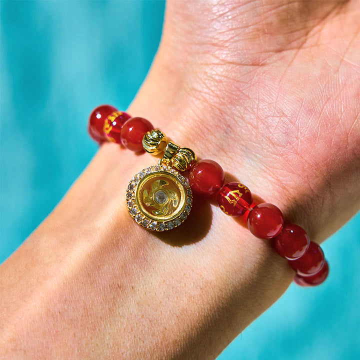 Buddha Stones Czerwony Agat Om Mani Padme Hum Pięć Kierunków Bogowie Bogactwa Cyrkon Cyklon Charm Bransoletka Akceptacji Siebie