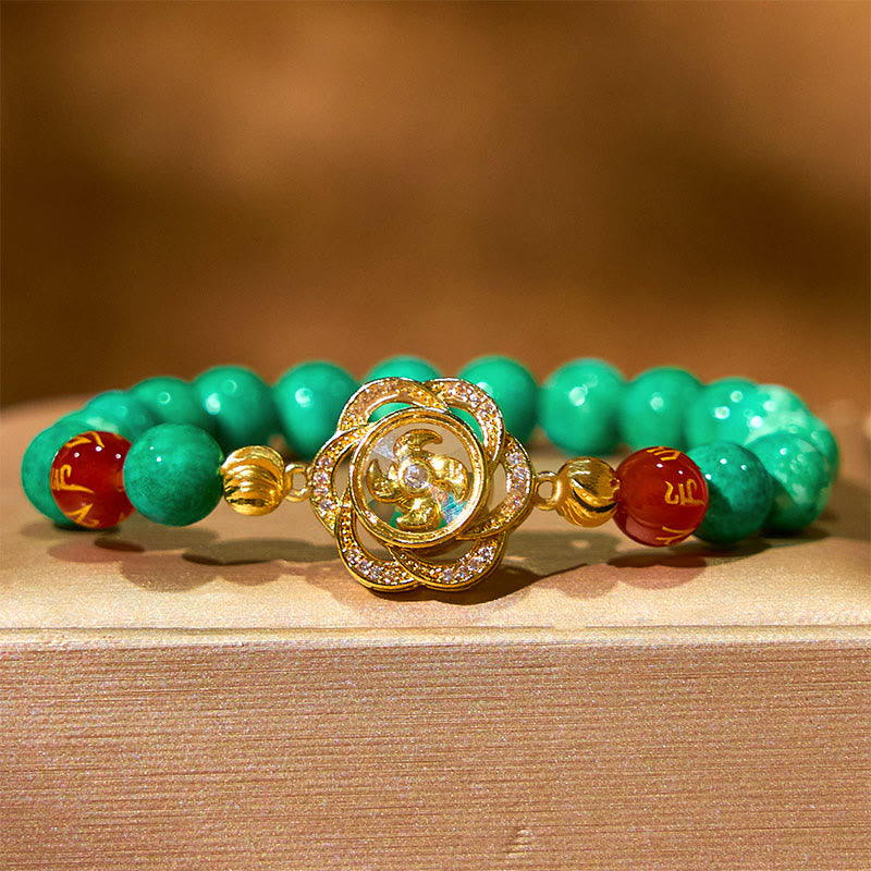 Buddha Stones Naturalny Jadeit Om Mani Padme Hum Cyclone Charm Bransoletka Dobrobytu