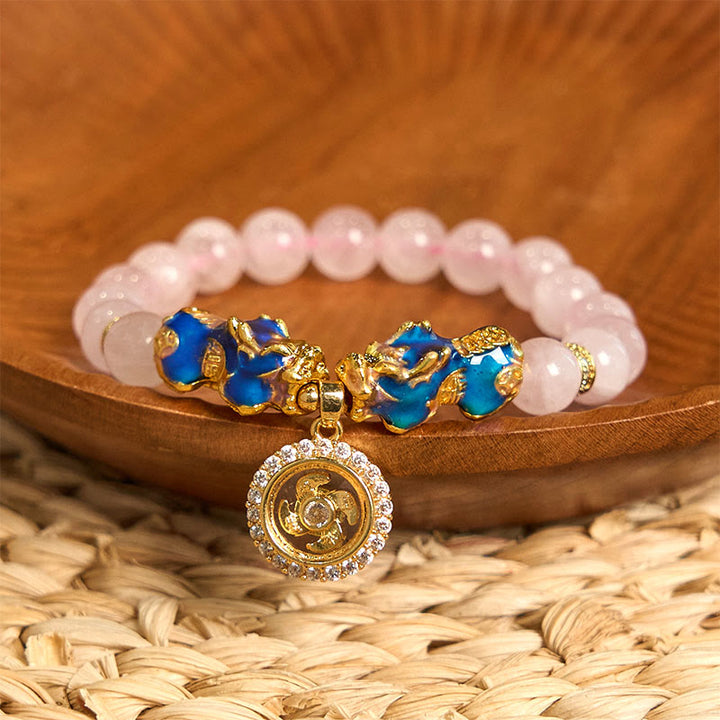 Buddha Stones Różowy Kryształ Kolor Zmiana Podwójny PiXiu Cyclone Charm Ciepła Bransoletka