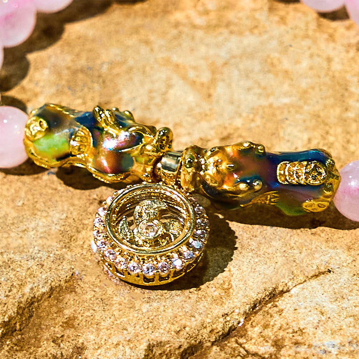 Buddha Stones Różowy Kryształ Kolor Zmiana Podwójny PiXiu Cyclone Charm Ciepła Bransoletka