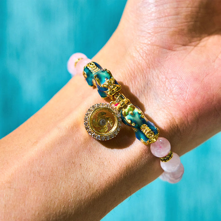Buddha Stones Różowy Kryształ Kolor Zmiana Podwójny PiXiu Cyclone Charm Ciepła Bransoletka