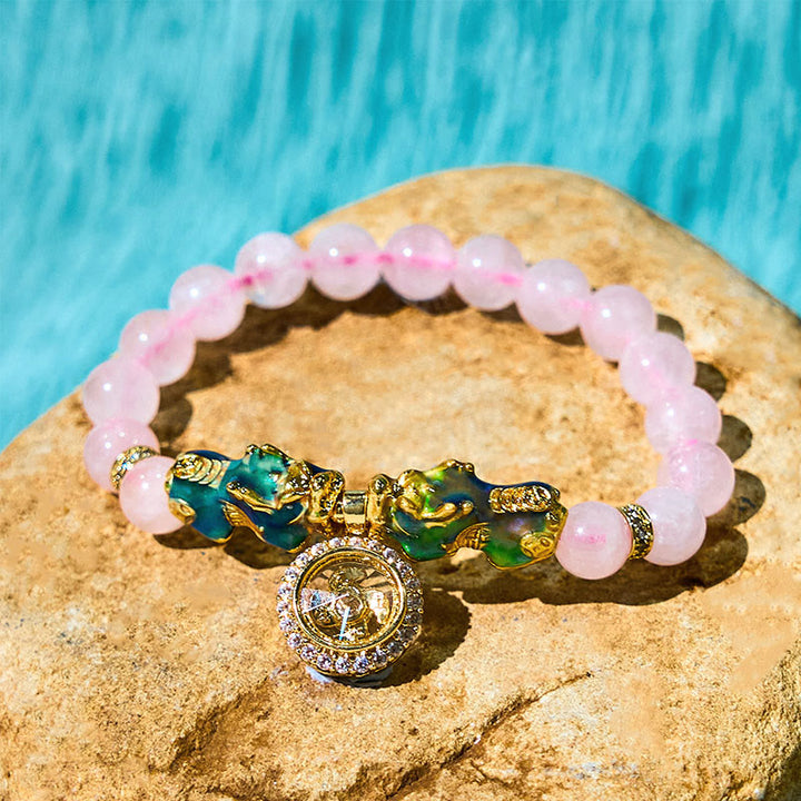 Buddha Stones Różowy Kryształ Kolor Zmiana Podwójny PiXiu Cyclone Charm Ciepła Bransoletka