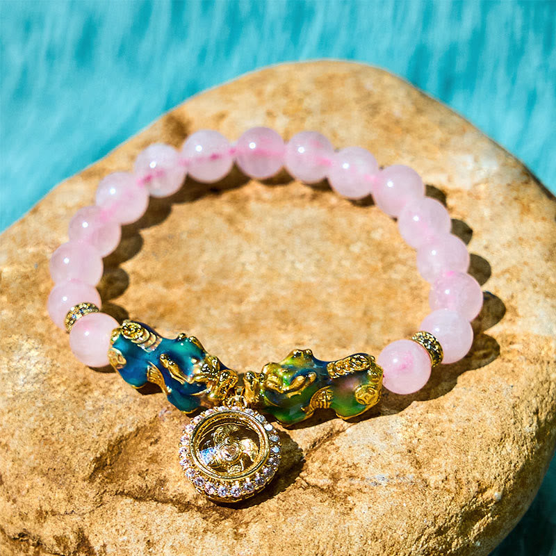 Buddha Stones Różowy Kryształ Kolor Zmiana Podwójny PiXiu Cyclone Charm Ciepła Bransoletka