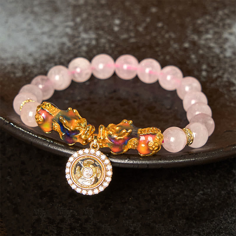 Buddha Stones Różowy Kryształ Kolor Zmiana Podwójny PiXiu Cyclone Charm Ciepła Bransoletka