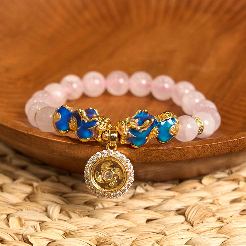 Buddha Stones Różowy Kryształ Kolor Zmiana Podwójny PiXiu Cyclone Charm Ciepła Bransoletka - Różowy kryształowy PiXiu(obwód nadgarstka: 15-17 cm) - image 0