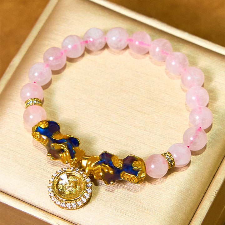 Buddha Stones Różowy Kryształ Kolor Zmiana Podwójny PiXiu Cyclone Charm Ciepła Bransoletka