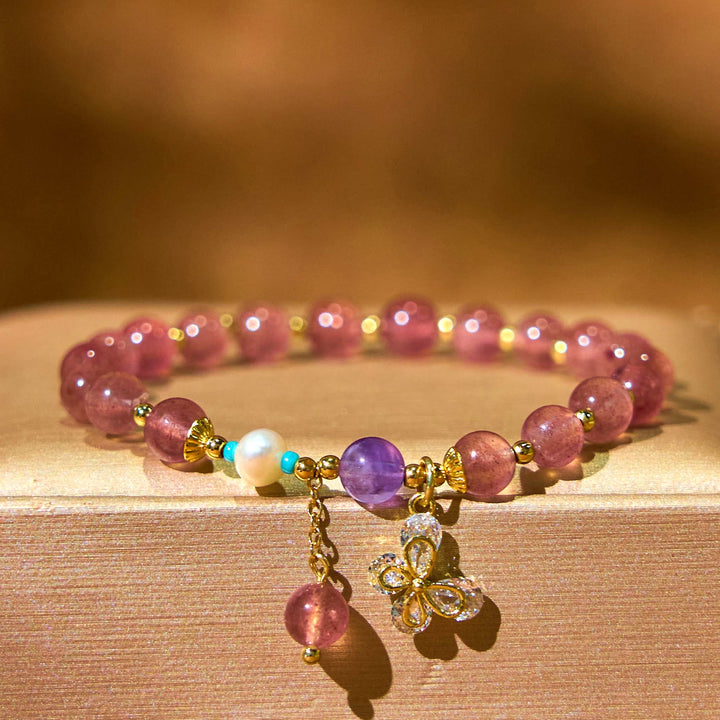 Buddha Stones Naturalny Kwarc Truskawkowy Zielony Kwarc Truskawkowy Motyl Charm Bransoletka Miłość