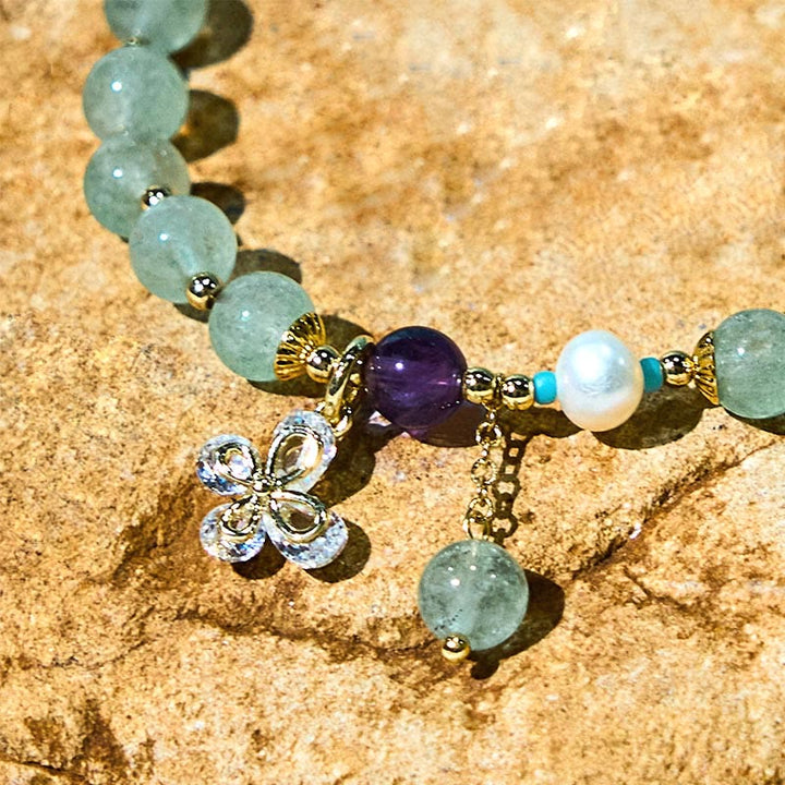 Buddha Stones Naturalny Kwarc Truskawkowy Zielony Kwarc Truskawkowy Motyl Charm Bransoletka Miłość