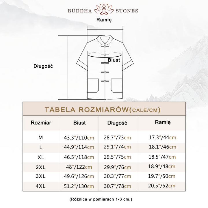 Buddha Stones Tang Żaba-Guzik Koszula z Rękawem Trzy Czwartym Szerokie Spodnie Bawełniano-Lenowy Garnitur Męski