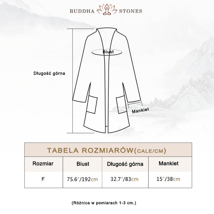 Buddha Stones Prosty wzór Długi rękaw Płaszcz Zen Medytacja Kurtka bawełniana z otwartym przodem - image 3