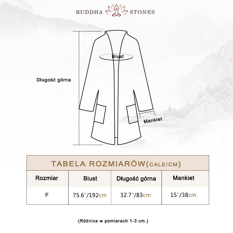 Buddha Stones Prosty wzór Długi rękaw Płaszcz Zen Medytacja Kurtka bawełniana z otwartym przodem - image 3