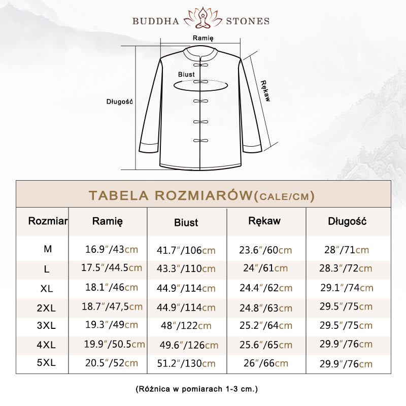 Buddha Stones -Guzik Chiński Tang Suit Długa Koszula Bawełniana Męska Kurtka Odzież - image 3