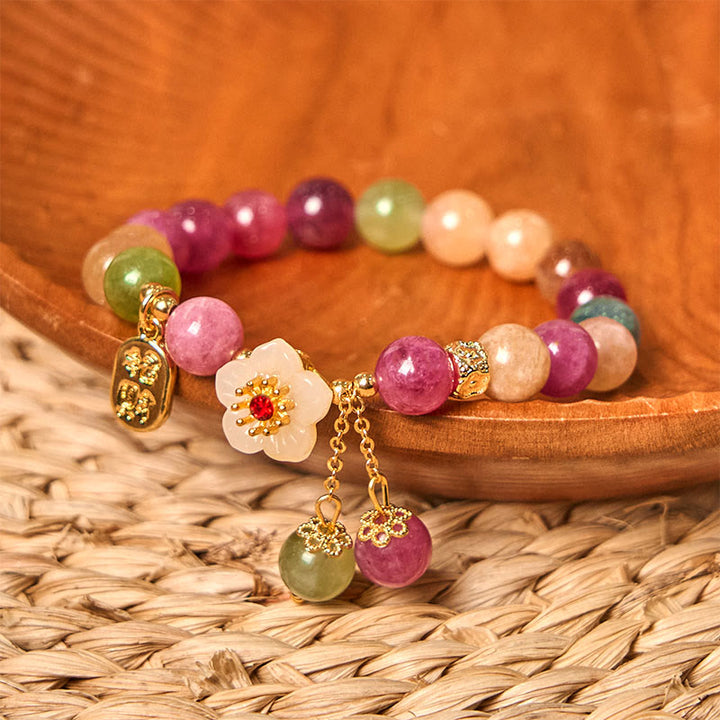 Buddha Stones Naturalny Turmalin Fu Charakter Kwiat Bransoletka Lucky Brand