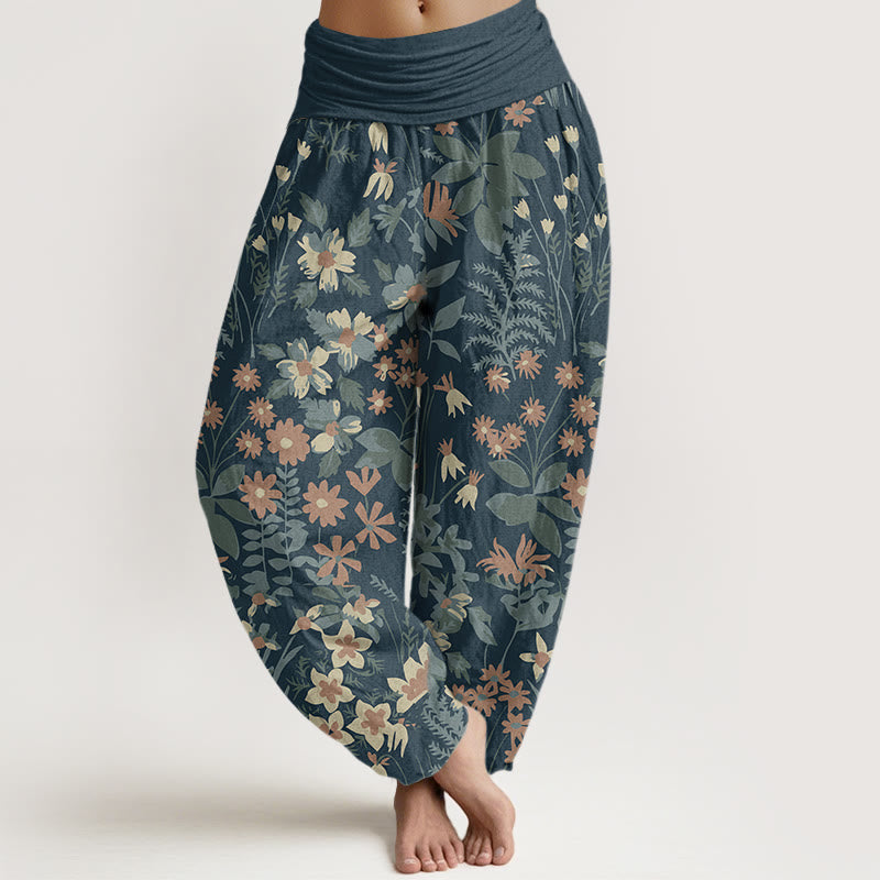Buddha Stones Casual Daisy Kwiaty Liście Projekt Damskie Spodnie Harem Elastyczna Talia - Jasnoniebieski - US22, UK/AU26, EU54 (6XL) - image 1