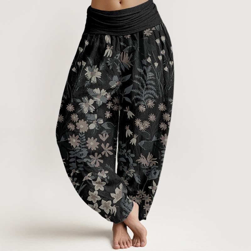 Buddha Stones Casual Daisy Kwiaty Liście Projekt Damskie Spodnie Harem Elastyczna Talia - Czarny - US22, UK/AU26, EU54 (6XL) - image 5