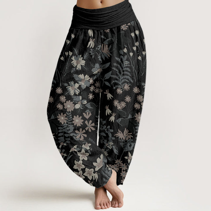 Buddha Stones Casual Daisy Kwiaty Liście Projekt Damskie Spodnie Harem Elastyczna Talia - Czarny - US22, UK/AU26, EU54 (6XL) - image 5