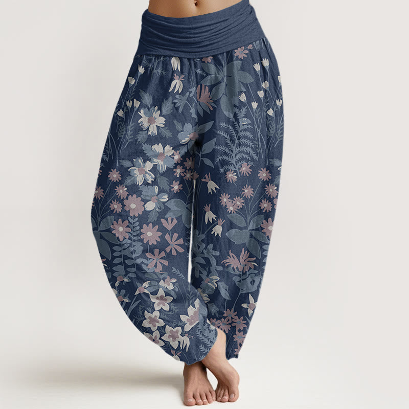 Buddha Stones Casual Daisy Kwiaty Liście Projekt Damskie Spodnie Harem Elastyczna Talia - Stalowoniebieski - US22, UK/AU26, EU54 (6XL) - image 8