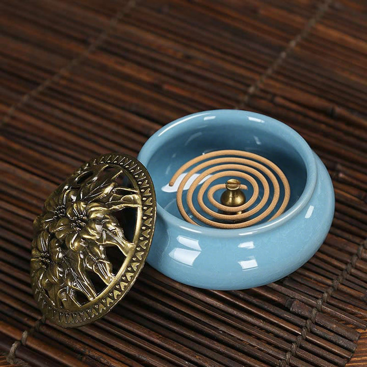 Kolorowy ceramiczny palnik kadzidełkowy z Buddha Stones