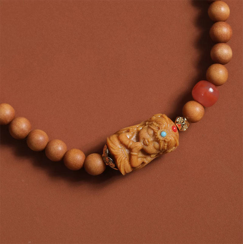 Buddha Stones Tybetańskie Zakiram Bogini Bogactwa Południowy Czerwony Agat Sandałowiec Bransoletka Fortuny - image 3