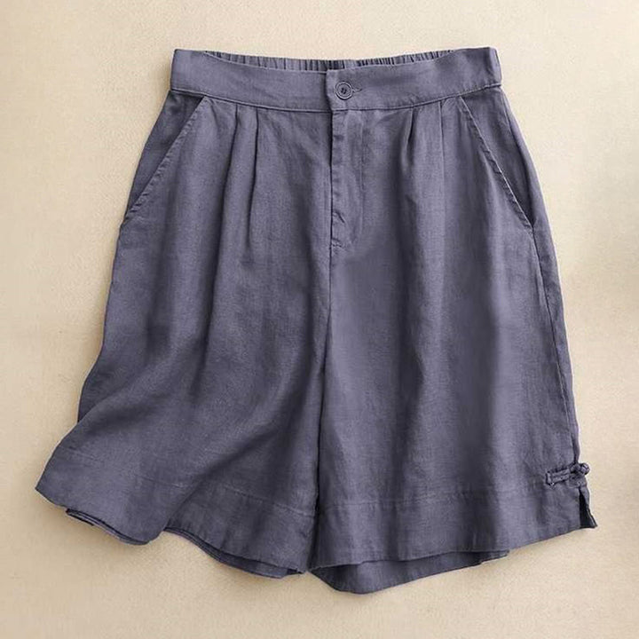 Buddha Stones Letnie Casual Jednokolorowe Zamki Błyskawiczne Guziki Z Włókna Akrylowego Żabki Guziki Damskie Szorty Z Kieszeniami - Stalowoniebieski - US12, UK/AU16, EU44 (2XL) - image 6