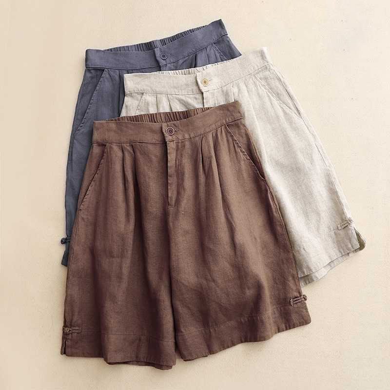 Buddha Stones Letnie Casual Jednokolorowe Zamki Błyskawiczne Guziki Z Włókna Akrylowego Żabki Guziki Damskie Szorty Z Kieszeniami - image 21