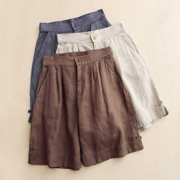 Buddha Stones Letnie Casual Jednokolorowe Zamki Błyskawiczne Guziki Z Włókna Akrylowego Żabki Guziki Damskie Szorty Z Kieszeniami - image 21