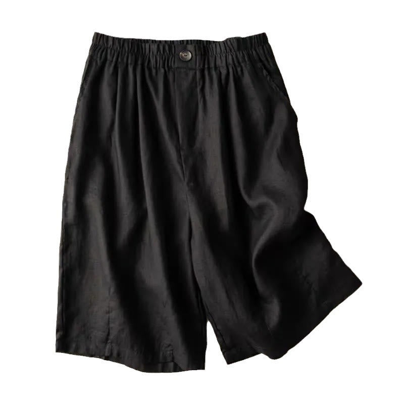 Buddha Stones Letnie Casualowe Gładkie Zamek Błyskawiczny Guziki Bawełna Len Damskie Szorty Z Kieszeniami - image 16