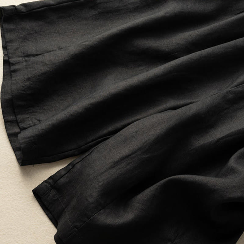 Buddha Stones Letnie Casualowe Gładkie Zamek Błyskawiczny Guziki Bawełna Len Damskie Szorty Z Kieszeniami - image 15