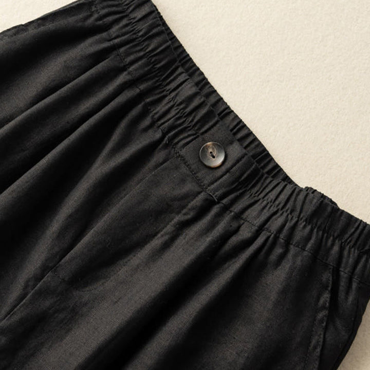 Buddha Stones Letnie Casualowe Gładkie Zamek Błyskawiczny Guziki Bawełna Len Damskie Szorty Z Kieszeniami - image 13